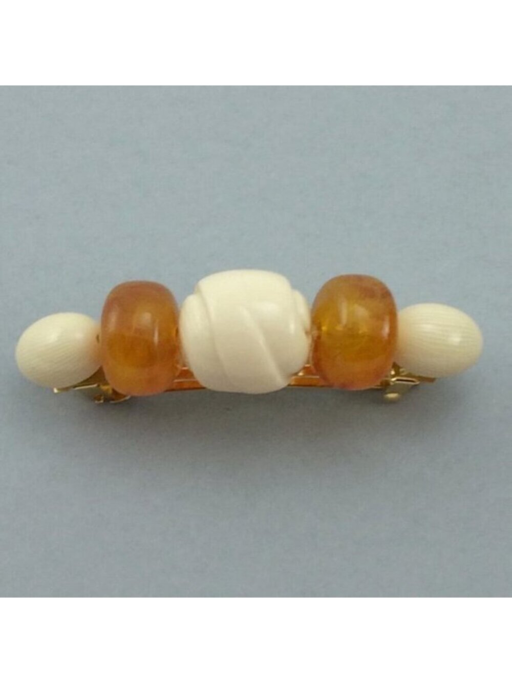 Vtg Large Plastic Beaded French Barrette Hair Clip Made in France Faux Amber